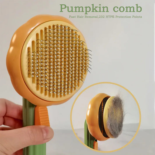 Pumpkin Cat Dog Brush Self Cleaning Slicker Brush Comb for Dogs Cats Grooming