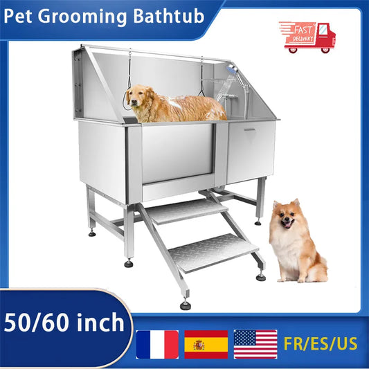Stainless Steel Pet Grooming Bathtub with Faucet and Accessories for Dog, Washing Station, 60 ", 50"