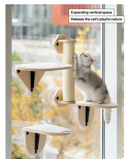 Mewoofun Air Cat Climbing Frame Glass Suction Cup Wall Shelf Cat Window Jump Climbing Platform Cat Scratching Post Set US Stock